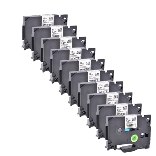 SRxBKC Etikettenklebebandersatz Kompatibel mit Tze-231 12mm schwarz auf weißer 10 Pack Kompatibel mit PTH110 PT-D200 PT-D600 D400 von SRxBKC