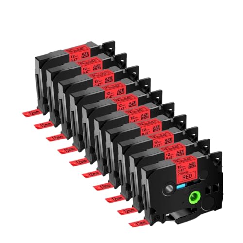 SRxBKC Kompatible 10pk 12 mm schwarz auf rotes Etikettband Kompatibel mit TZ 431 TZE 431 Etikett Maker Aze-431 von SRxBKC