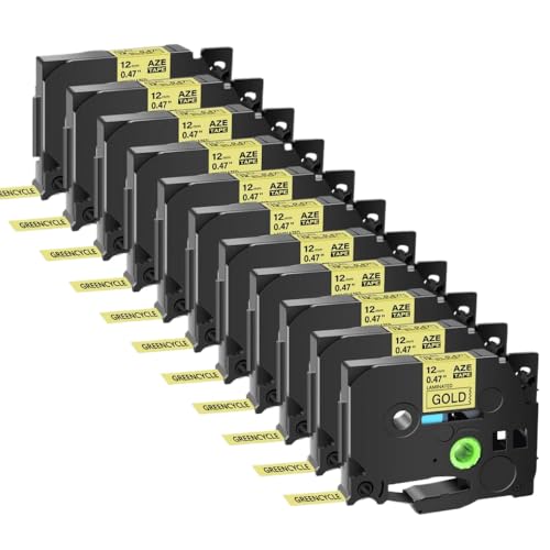 SRxBKC Kompatible 11pk Multicolor-Etikett-Klebeband TZE 231 631 12 mm Kompatibel mit TZ 531 131 Kompatibel mit Etikettdrucker Pt-H110 Pt-HD200(Black on Gold) von SRxBKC