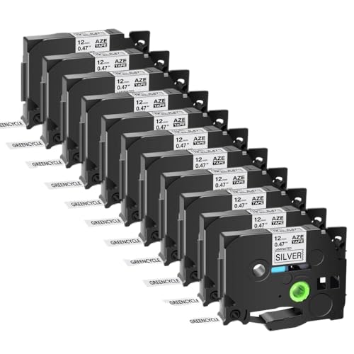 SRxBKC Kompatible 11pk Multicolor-Etikett-Klebeband TZE 231 631 12 mm Kompatibel mit TZ 531 131 Kompatibel mit Etikettdrucker Pt-H110 Pt-HD200(Black on Silver) von SRxBKC