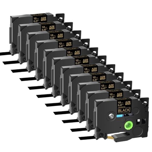 SRxBKC Kompatible 11pk Multicolor-Etikett-Klebeband TZE 231 631 12 mm Kompatibel mit TZ 531 131 Kompatibel mit Etikettdrucker Pt-H110 Pt-HD200(Gold on Black) von SRxBKC