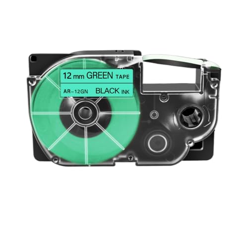 SRxBKC Kompatible 12-mm-Etikettenbänder Kompatibel mit XR-Etikettdrucker XR12WE XR-12x XR-9WE XR18WE Kompatibel mit KL120 KL60 KL130(Black on Green) von SRxBKC