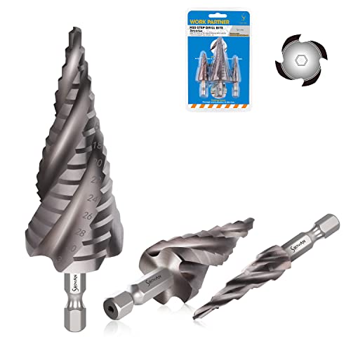 3tlg HSS Stufenbohrer Bohrersets Hochgeschwindigkeitsstahl (4-12 mm, 4-20 mm und 4-32 mm) Cone Drill Bits Lochschneider für Holz-Edelstahlblech (4-Flöte-New) von SS SHOVAN