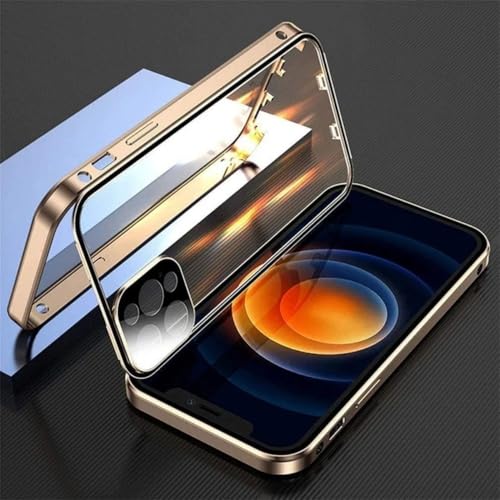 SSASMEU 360 ° Vollschutz Metall Magnetische doppelseitige Glas-Schnappverschlusshülle für iPhone 15 14 Pro Max 16 Pro Plus 13 12 11 Stoßstangenabdeckung, Gold, Für iPhone 16 ProMax von SSASMEU