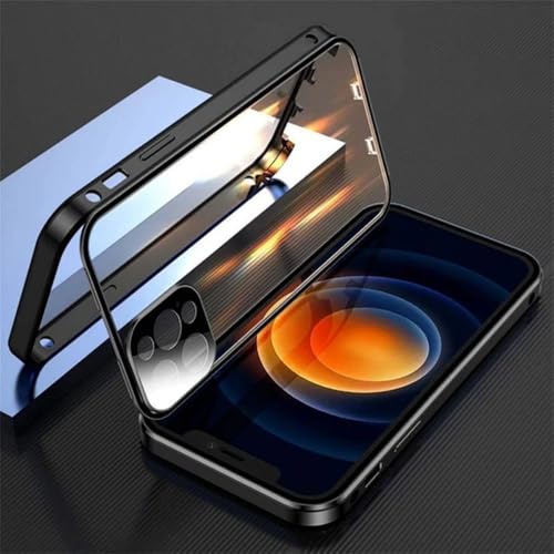 SSASMEU 360 ° Vollschutz Metall Magnetische doppelseitige Glas-Schnappverschlusshülle für iPhone 15 14 Pro Max 16 Pro Plus 13 12 11 Stoßstangenabdeckung, Schwarz, Für iPhone 12 ProMax von SSASMEU