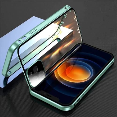 SSASMEU 360 ° Vollschutz Metall Magnetische doppelseitige Glas-Schnappverschlusshülle für iPhone 15 14 Pro Max 16 Pro Plus 13 12 11 Stoßstangenabdeckung, grün, für iPhone 11 ProMax von SSASMEU