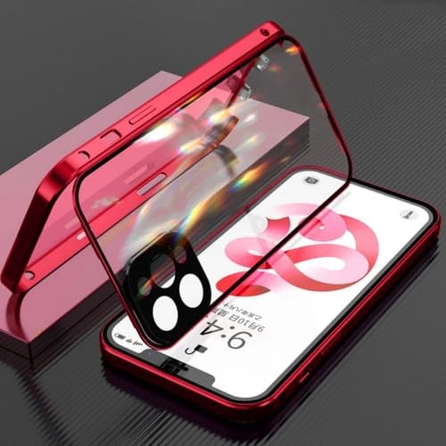 SSASMEU 360 ° Vollschutz Metall Magnetische doppelseitige Glas-Schnappverschlusshülle für iPhone 15 14 Pro Max 16 Pro Plus 13 12 11 Stoßstangenabdeckung, rot, für iPhone 12 ProMax von SSASMEU