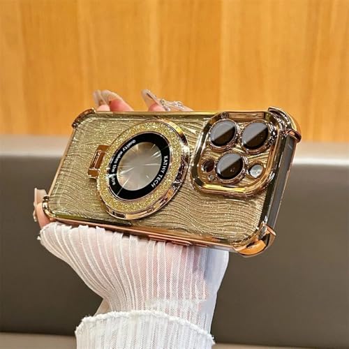SSASMEU Glitzernde Hülle mit Wasserrippelloch für iPhone 14 15 16 Plus Pro Max 13 Pro Klapphalterabdeckung Hartschale, Gold, für iPhone 11 ProMax von SSASMEU