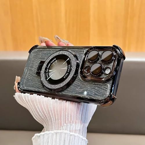SSASMEU Glitzernde Hülle mit Wasserrippelloch für iPhone 14 15 16 Plus Pro Max 13 Pro Klapphalterabdeckung Hartschale, Schwarz, Für iPhone 13 ProMax von SSASMEU