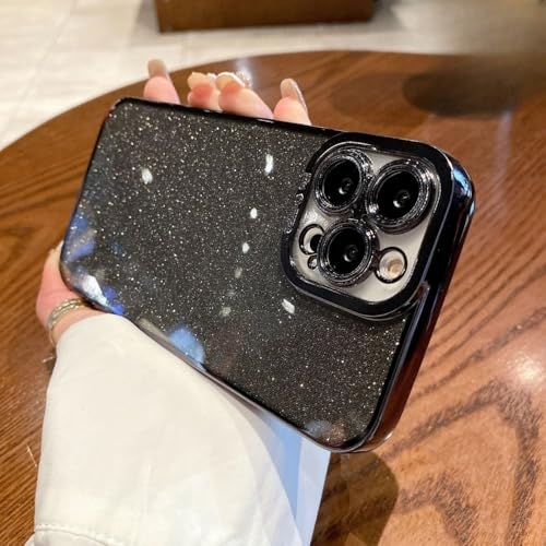 SSASMEU Luxuriöse, gerade Kantenbeschichtung, glitzernde Silikonhülle für iPhone 16 15 14 13 12 11 Pro Max X XR 7 8 Plus SE2022, weiche Paillettenhülle, Schwarz, für iPhone 13 ProMax von SSASMEU
