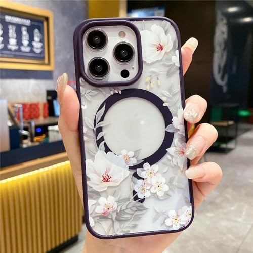 SSASMEU Modische, Florale, transparente, magnetische kabellose Ladehülle für iPhone 16 11 12 13 14 15 Pro Max, Harte Stoßstangenabdeckung, lila, für iPhone 15 Pro SSASMEU Modische, Florale, transparente, magnetische kabellose Ladehülle für iPhone 16 11 12 13 14 15 Pro Max, Harte Stoßstangenabdeckung, lila, für iPhone 15 Pro von SSASMEU