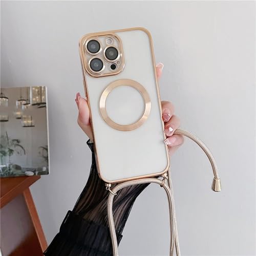SSASMEU Überzogene, durchsichtige, magnetische kabellose Ladehüllen für iPhone 16 15 14 11 12 13 Pro Max, Umhängeband-Halskettenabdeckung, Gold, für iPhone 14 ProMax SSASMEU Überzogene, durchsichtige, magnetische kabellose Ladehüllen für iPhone 16 15 14 11 12 13 Pro Max, Umhängeband-Halskettenabdeckung, Gold, für iPhone 14 ProMax von SSASMEU