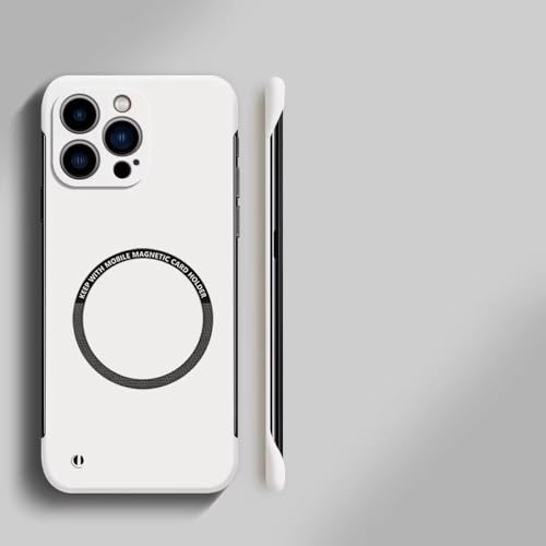 SSASMEU Ultradünne, Harte, magnetische, rahmenlose PC-Telefonhülle für iPhone 16 15 14 Pro Max 13 12 Mini 11 Pro Max, Matte, einfarbige Hülle, Elfenbein, für iPhone 14 Plus von SSASMEU