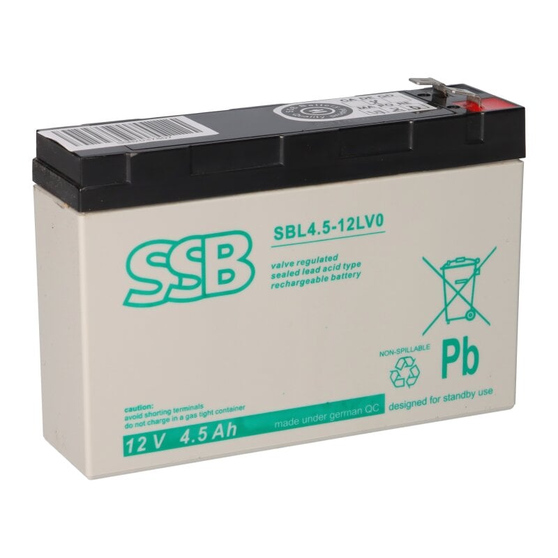 SSB Blei Akku SBL12-4.5LV0 Hochstrom Pb AGM 12V 4,5Ah F2 6,3mm SSB Blei Akku SBL12-4.5LV0 Hochstrom Pb AGM 12V 4,5Ah F2 6,3mm von SSB Battery