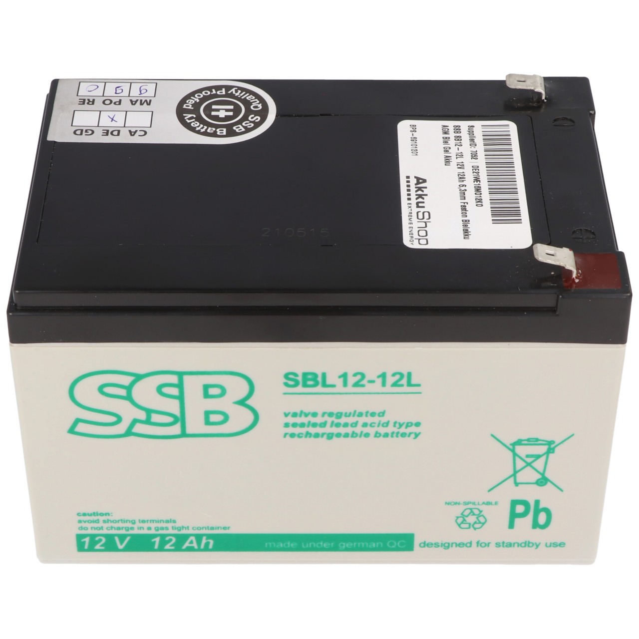 SSB SB12-12L 12V 12Ah 6,3mm Faston Bleiakku AGM Blei Gel Akku SSB SB12-12L 12V 12Ah 6,3mm Faston Bleiakku AGM Blei Gel Akku von SSB Battery
