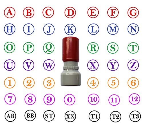 Personalisierbarer Stempel mit 2 Charakteren, A-Z, Alphabet 0-9, rund, Gummistempel, selbstfärbend, Mini-Stempel, 15 mm 8 Farben zur Auswahl von SSEELL