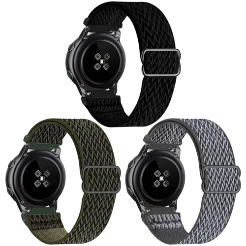 SSEIHI 20mm 3pack Nylon Armband Kompatibel mit Samsung Galaxy Watch 6/5/5 Pro/4 40mm 44mm,Watch 4 Classic/Active 2/Watch 3 41mm/Gear S2 Classic,Black/Army Green/Storm Gray,20mm von SSEIHI