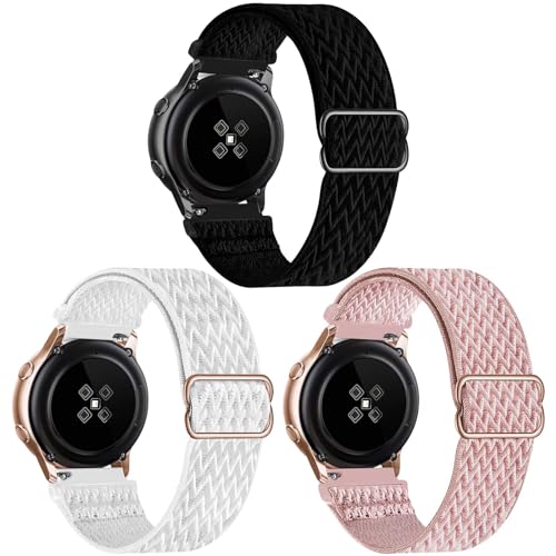 SSEIHI 20mm 3pack Nylon Armband Kompatibel mit Samsung Galaxy Watch 6/5/5 Pro/4 40mm 44mm,Watch 4 Classic/Active 2/Watch 3 41mm/Gear S2 Classic,Black/White/Rose Pink,20mm von SSEIHI