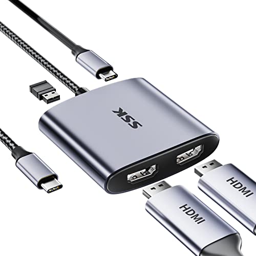 SSK 4 in 1 USB C auf Dual HDMI Adapter, USB C Hub dual HDMI 4K 60Hz mit PD100W und USB 2.0,Kompatibel mit Thunderbolt 3 für MacBook Pro/Air, Air Lenovo Dell HP Chromebook, Samsung S8/S9 von SSK