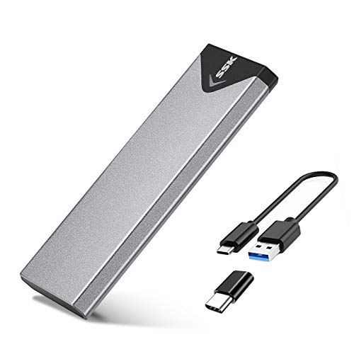 SSK Aluminium USB 3.2 Gen 2 (6 Gbit/s) bis M.2 NGFF SSD-Gehäuseadapter, externes SATA-basiertes M.2-Solid-State-Festplattengehäuse (Nur für M.2-SATA-SSD) von SSK