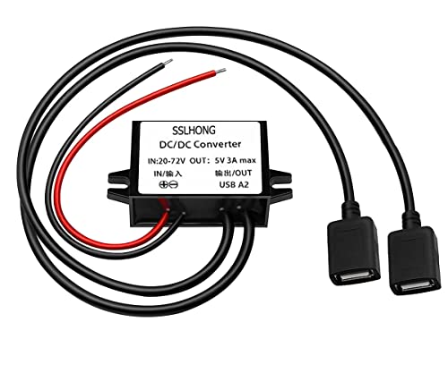 SSLHONG DC DC 20–72 V auf 5 V USB-Konverter 12 V 24 V 36 V 48 V 60 V auf 5 V 3 A 15 W mit Doppel-USB-A-Ausgang Netzadapter Konverter Spannungsabwärtsregler, Abwärtsmodul, wasserdichter Transformator von SSLHONG