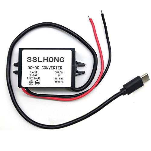 SSLHONG-SSLHONG DC 8-60V DC 5V Buck Converter 3A Spannungsadapter Netzteil Modul Schritt Down Spannungsregler 12V/24V/36V/48V zu 5V Spannungswandler (USB-C) von SSLHONG