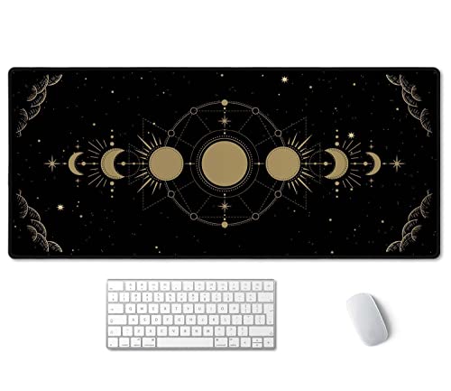 SSOIU Mondphasen-Schreibtischunterlage, Himmlische Schreibtischunterlage XXL, Mystische Astronomie Zodiac Erweitertes Gaming Mauspad (90.2x39.9 cm), großes Gummiboden-Mauspad von SSOIU