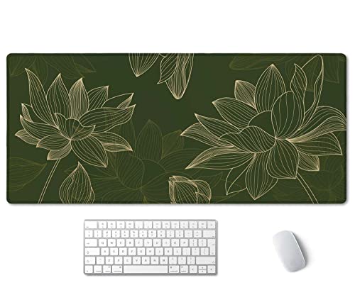 SSOIU Schreibtischunterlage mit grünem Hintergrund, Blumenmuster, niedlich, grüne Schreibtischunterlage, moderne Schreibtischunterlage, erweitertes Gaming-Mauspad, 90.2x39.9 cm von SSOIU