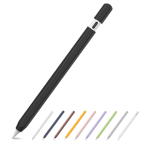 SSS·GRGB Ultra Dünn Silikon Federmäppchen für Apple Pencil (USB-C) 2023 Zubehör für Apple Pencil Double Tap Silikon Pencil Sleeve (Schwarz, 1 Pack) von SSS·GRGB