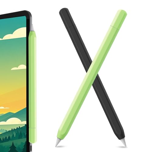 SSS·GRGB Ultra Dünn Silikon Federmäppchen für Apple Pencil (USB-C) 2023 Zubehör für Apple Pencil Double Tap Silikon Pencil Sleeve (Schwarz & Grün, 2 Pack) von SSS·GRGB
