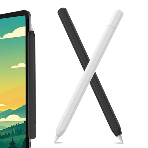 SSS·GRGB Ultra Dünn Silikon Federmäppchen für Apple Pencil (USB-C) 2023 Zubehör für Apple Pencil Double Tap Silikon Pencil Sleeve (Schwarz & Weiß, 2 Pack) von SSS·GRGB
