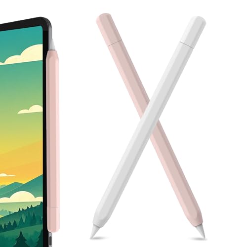 SSS·GRGB Ultra Dünn Silikon Federmäppchen für Apple Pencil (USB-C) 2023 Zubehör für Apple Pencil Double Tap Silikon Pencil Sleeve (Weiß & Hellrosa, 2 Pack) von SSS·GRGB