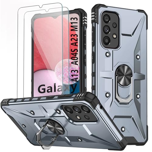 Hülle für Samsung Galaxy A13 4G/5G / A04S /A23 / M13 mit 2 Stück Schutzfolie & Metall Ring Ständer Schutzhülle für A04S Handyhülle Stoßfest Bumper Cover Silikon für Samsung A13 / A04S Case - Grau Hülle für Samsung Galaxy A13 4G/5G / A04S /A23 / M13 mit 2 Stück Schutzfolie & Metall Ring Ständer Schutzhülle für A04S Handyhülle Stoßfest Bumper Cover Silikon für Samsung A13 / A04S Case - Grau von SSUIS