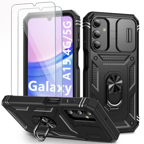Hülle für Samsung Galaxy A15 5G/4G mit 2 Stück Schutzfolie & Kameraschutz Slide Camera Metall Ring Ständer Schutzhülle für Samsung A15 Handyhülle Stoßfest Silikon Cover für Galaxy A15 Bumper Schwarz Hülle für Samsung Galaxy A15 5G/4G mit 2 Stück Schutzfolie & Kameraschutz Slide Camera Metall Ring Ständer Schutzhülle für Samsung A15 Handyhülle Stoßfest Silikon Cover für Galaxy A15 Bumper Schwarz von SSUIS