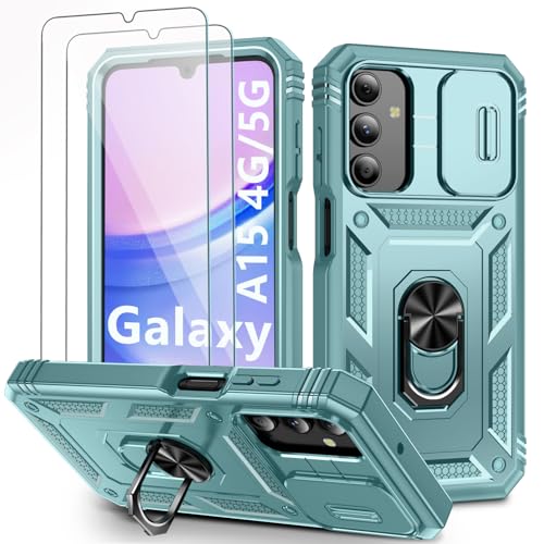 Hülle für Samsung Galaxy A15 5G/4G mit 2 Stück Schutzfolie & Kameraschutz Slide Camera Metall Ring Ständer Schutzhülle für Samsung A15 Handyhülle Stoßfest Silikon Cover für Galaxy A15 Bumper - Grün Hülle für Samsung Galaxy A15 5G/4G mit 2 Stück Schutzfolie & Kameraschutz Slide Camera Metall Ring Ständer Schutzhülle für Samsung A15 Handyhülle Stoßfest Silikon Cover für Galaxy A15 Bumper - Grün von SSUIS