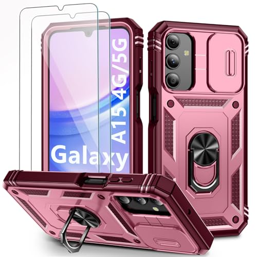 Hülle für Samsung Galaxy A15 5G/4G mit 2 Stück Schutzfolie & Kameraschutz Slide Camera Metall Ring Ständer Schutzhülle für Samsung A15 Handyhülle Stoßfest Silikon Cover für Galaxy A15 Bumper - Rot Hülle für Samsung Galaxy A15 5G/4G mit 2 Stück Schutzfolie & Kameraschutz Slide Camera Metall Ring Ständer Schutzhülle für Samsung A15 Handyhülle Stoßfest Silikon Cover für Galaxy A15 Bumper - Rot von SSUIS