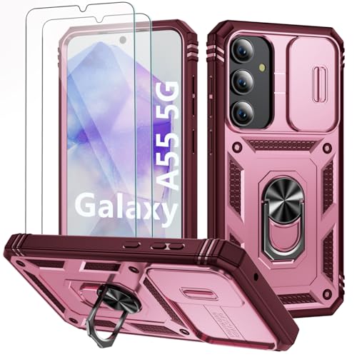 Hülle für Samsung Galaxy A55 5G mit 2 Stück Schutzfolie & Kameraschutz Slide Camera Metall Ring Ständer Schutzhülle für Samsung A55 Handyhülle Stoßfest Silikon Cover für Galaxy A55 Bumper - Rot Hülle für Samsung Galaxy A55 5G mit 2 Stück Schutzfolie & Kameraschutz Slide Camera Metall Ring Ständer Schutzhülle für Samsung A55 Handyhülle Stoßfest Silikon Cover für Galaxy A55 Bumper - Rot von SSUIS