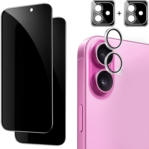 KameraSchutz für iPhone 16 Plus 6,7 Zoll mit Sichtschutz Schutzfolie für 16 Plus Anti-Spähen Gehärtetes Glas Displayschutz [Einzel Linsen Schutzfolien] 9H Härte kratzfestes Hüllenfreundlich, 2+2 von SSUIS