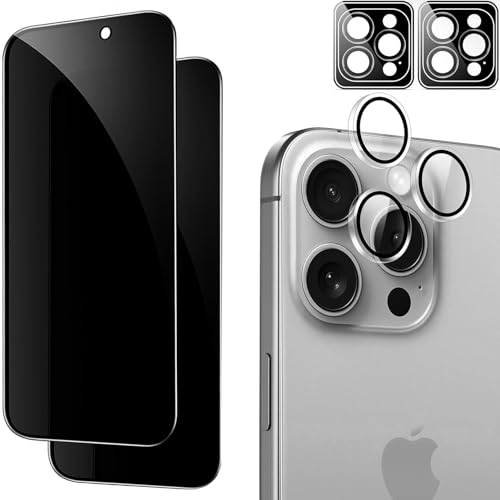 KameraSchutz für iPhone 16 Pro 6,3 Zoll mit Sichtschutz Schutzfolie für iPhone 16 Pro Anti-Spähen Gehärtetes Glas Displayschutz [Einzel Linsen Schutzfolien] 9H Härte kratzfestes Hüllenfreundlich, 2+2 von SSUIS