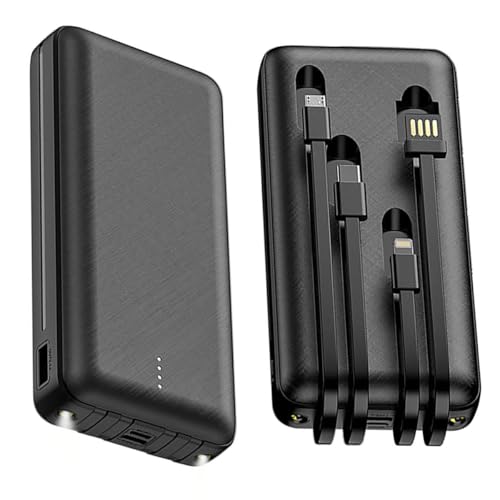 Powerbank 20000mAh, Tragbares Ladegerät mit Integrierten Kabeln, USB-C-Powerbank mit 4 Ausgängen und Taschenlampe, Externer Akku für iPhone iPads Samsung Tablet (Schwarz) von SSY POWER