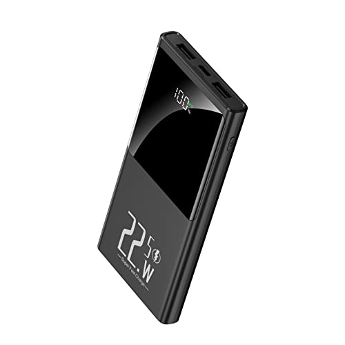 Tragbares Ladegerät 10000 mAh Powerbank 22,5 W Schnelllade-Akkupack mit USB-C-Eingang und -Ausgang und großem LED-Display Schlankes Tragbares Telefonladegerät für iPhone Google Android (Black) von SSY POWER