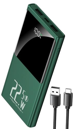 Tragbares Ladegerät 10000 mAh Powerbank 22,5 W Schnelllade-Akkupack mit USB-C-Eingang und -Ausgang und großem LED-Display Schlankes Tragbares Telefonladegerät für iPhone Google Android (Green) von SSY POWER