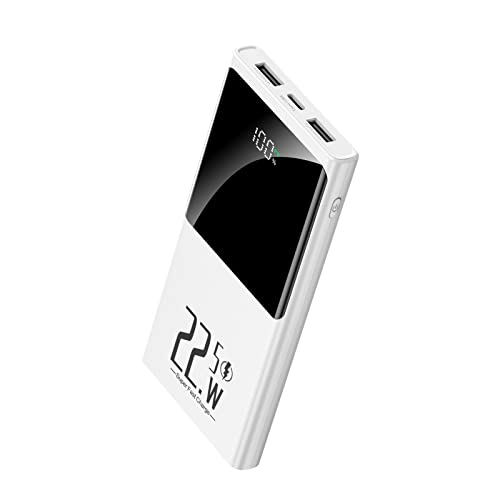 Tragbares Ladegerät 10000 mAh Powerbank 22,5 W Schnelllade-Akkupack mit USB-C-Eingang und -Ausgang und großem LED-Display Schlankes Tragbares Telefonladegerät für iPhone Google Android (White) von SSY POWER