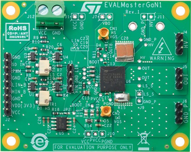 EVALMASTERGAN1 - Demonstrationsboard für MASTERGAN1, 650 V GaN HEMTs von ST MICROELECTRONICS