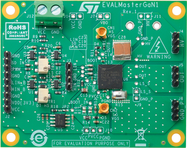 EVALMASTERGAN1 - Demonstrationsboard für MASTERGAN1, 650 V GaN HEMTs von STMICROELECTRONICS