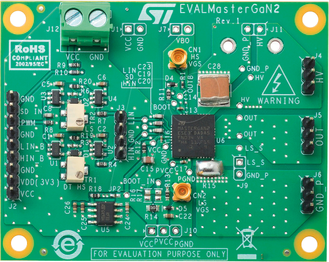 EVALMASTERGAN2 - Demonstrationsboard für MASTERGAN2, 650 V GaN HEMTs von ST MICROELECTRONICS