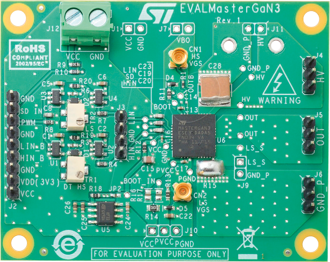 EVALMASTERGAN3 - Demonstrationsboard für MASTERGAN3, 650 V GaN HEMTs von ST MICROELECTRONICS