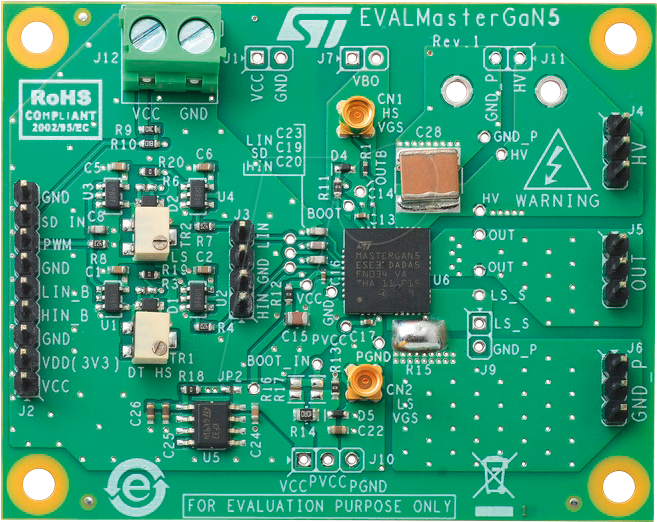 EVALMASTERGAN5 - Demonstrationsboard für MASTERGAN5, 650 V GaN HEMTs von ST MICROELECTRONICS