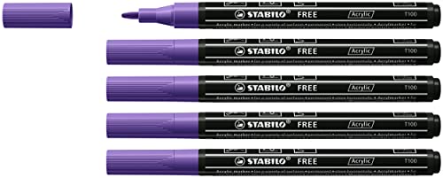 Acrylmarker - STABILO FREE Acrylic - T100 Rundspitze 1-2mm - 5er Pack - violett von STABILO