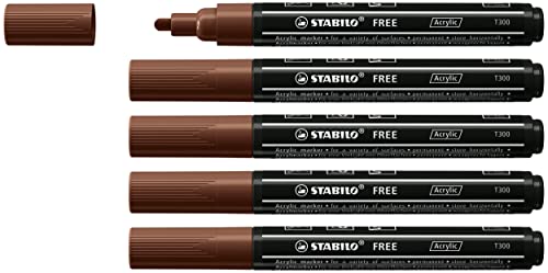Acrylmarker - STABILO FREE Acrylic - T300 Rundspitze 2-3mm - 5er Pack - braun von STABILO